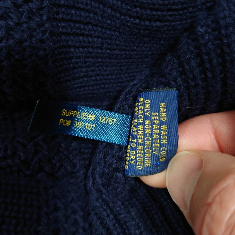 Polo Ralph Lauren Shawl Collar Fisherman Sweater Mens S Navy Blue Knit Cotton RL